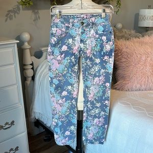 Arizona Jean Company Floral Denim Pants Skinny Adjustable Waist Girls 10